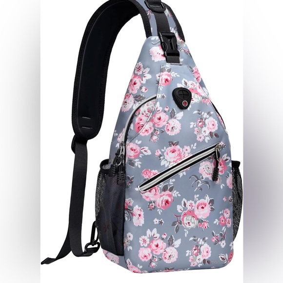 Crossbody Sling Backpack, Travel Hiking Daypack Floral Chest Sling Bag Daypack - Picture 1 of 5